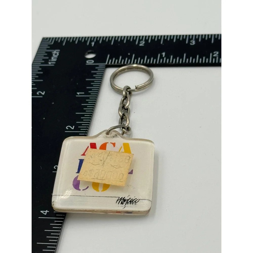 Vintage Acapulco Mexico Souvenir Keychain Acrylic Square Multi Color‎ Retro